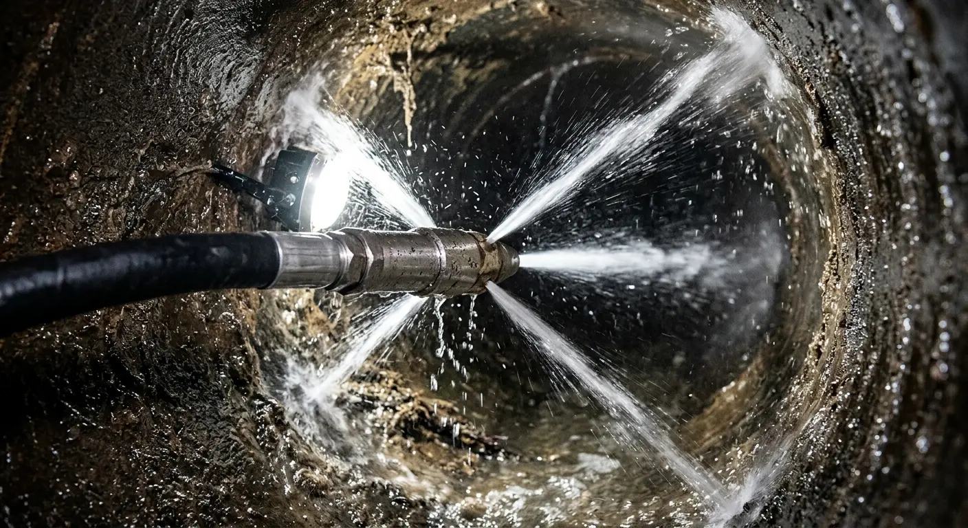 High-pressure hydro jetting nozzle cleaning sewer pipe for Sewer Cleanout in Flower Mound